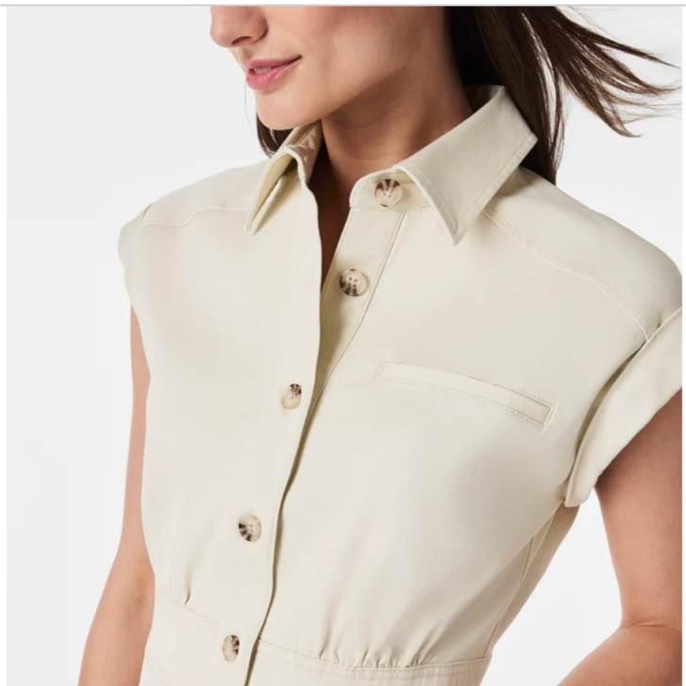 SPANX Cream Button-Up Midi Dress - Picture 3 of 5